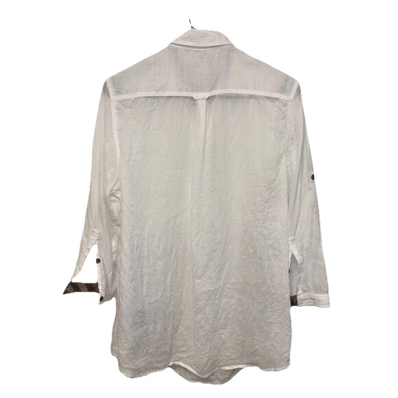 Burberry Brit White NovaCheck Tunic Top 3/4 Roll Tab Sleeve Ramie Blouse XL - Picture 6 of 14